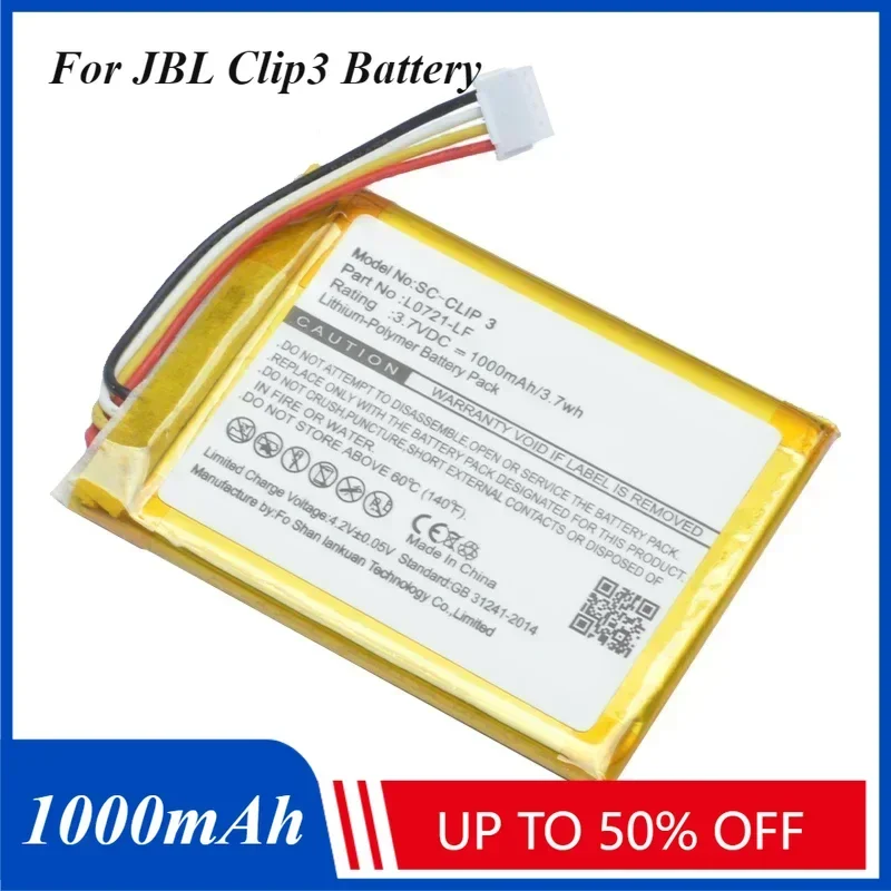 

3.7V 1000mAh Digital Batteries L0721-LF Replacement Battery for JBL Clip 3 Clip3 Clip 3AN Clip 3SAND Bluetooth Speaker Tools