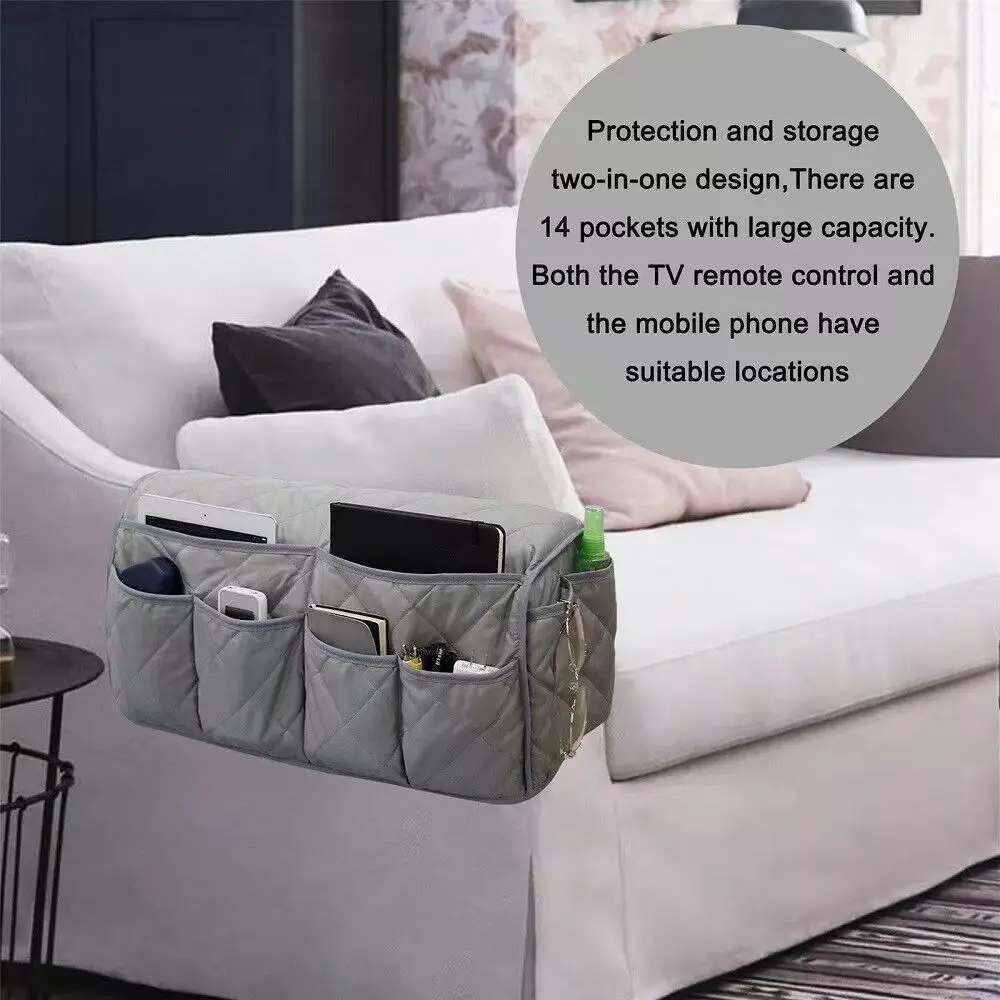 New Sofa Armrest Organizer With 5 Pockets And Cup Holder Tray Couch Armchair Hanging Storage Bag For TV Remote Control Cellphone