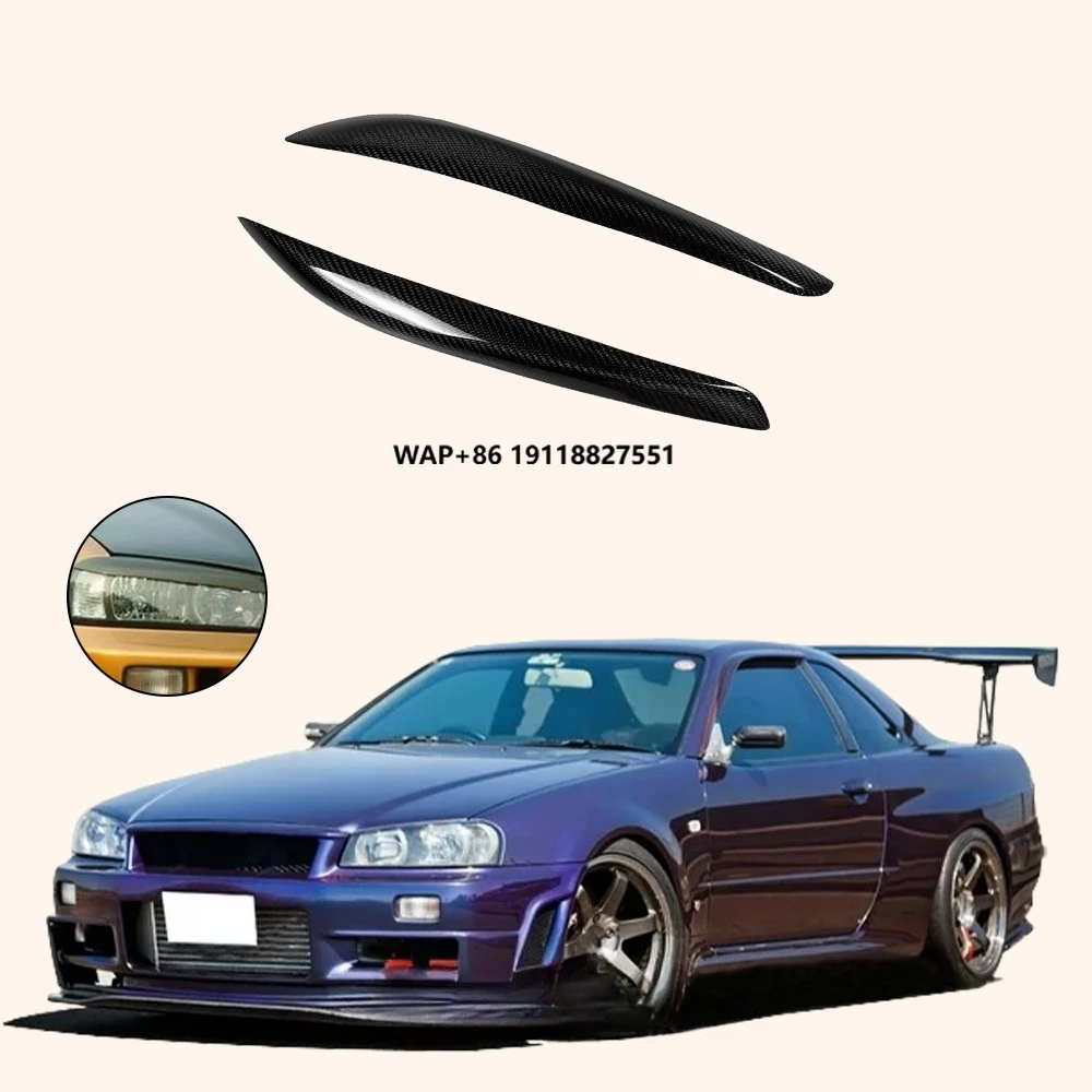 Car Accessories Headlight Eyelid Lip for Skyline R34 GTR GTT KZ Style Carbon Fiber Eyelid Eyebrow Pair