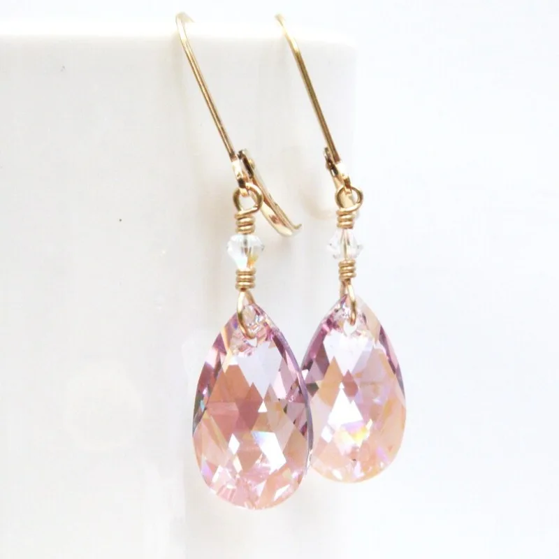 Light pink teardrop earrings, crystal Morganite pendant, October birthday jewelry gift
