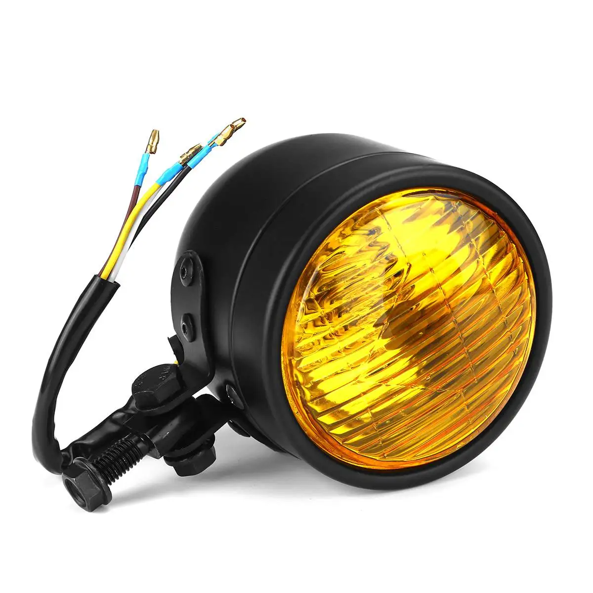 4 Inch LED Motorcycle Round Headlight Universal Retro Metal Head Light Amber Waterproof Dirt Bike Scooter Spotlight Front Light