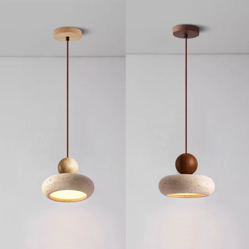 Cave Stone LED Pendant Lights Fixtures Yellow Travertine Restaurant Bedroom Living Room Modern