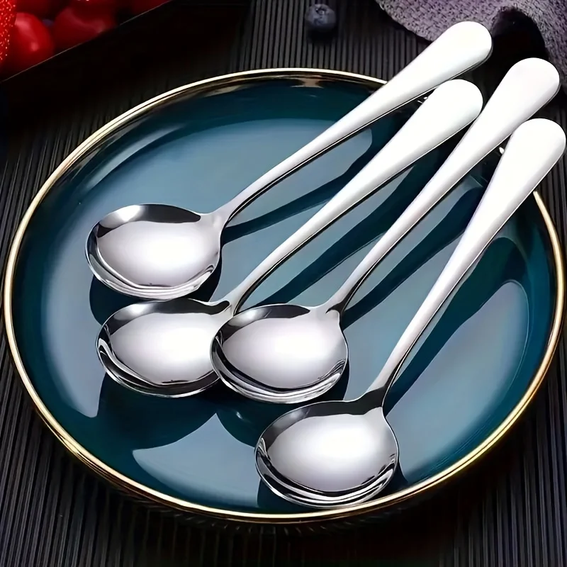 5pcs Stainless Steel Cutlery Set - Mirror Polished, Machine Washable Spoons for Soup, Salad & Cereal - Perfect for Home Kitchens