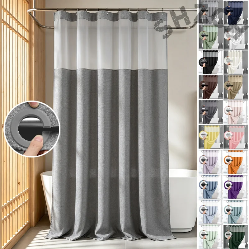 Waffle Weave Shower Curtain Set with Detachable Snap Fabric Liner Mesh Top Window Waterproof Bathroom Curtain for Hotel Home