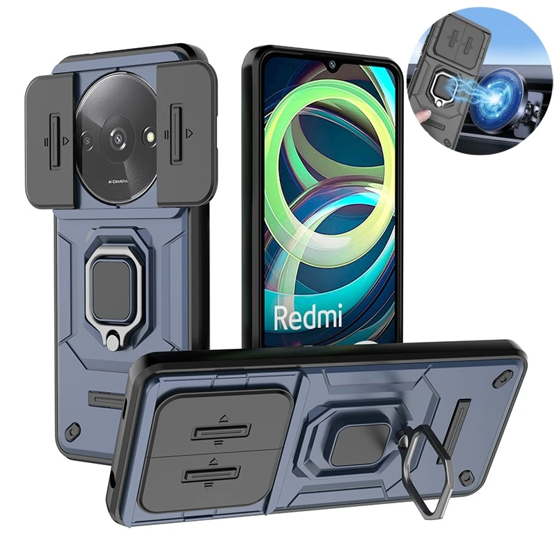 For Xiaomi Redmi A3 Case Car Magnetic Holder Ring Armor Shockproof Funda For Redmy A3 A 3 RedmiA3 4G Slide Camera Protect Cover