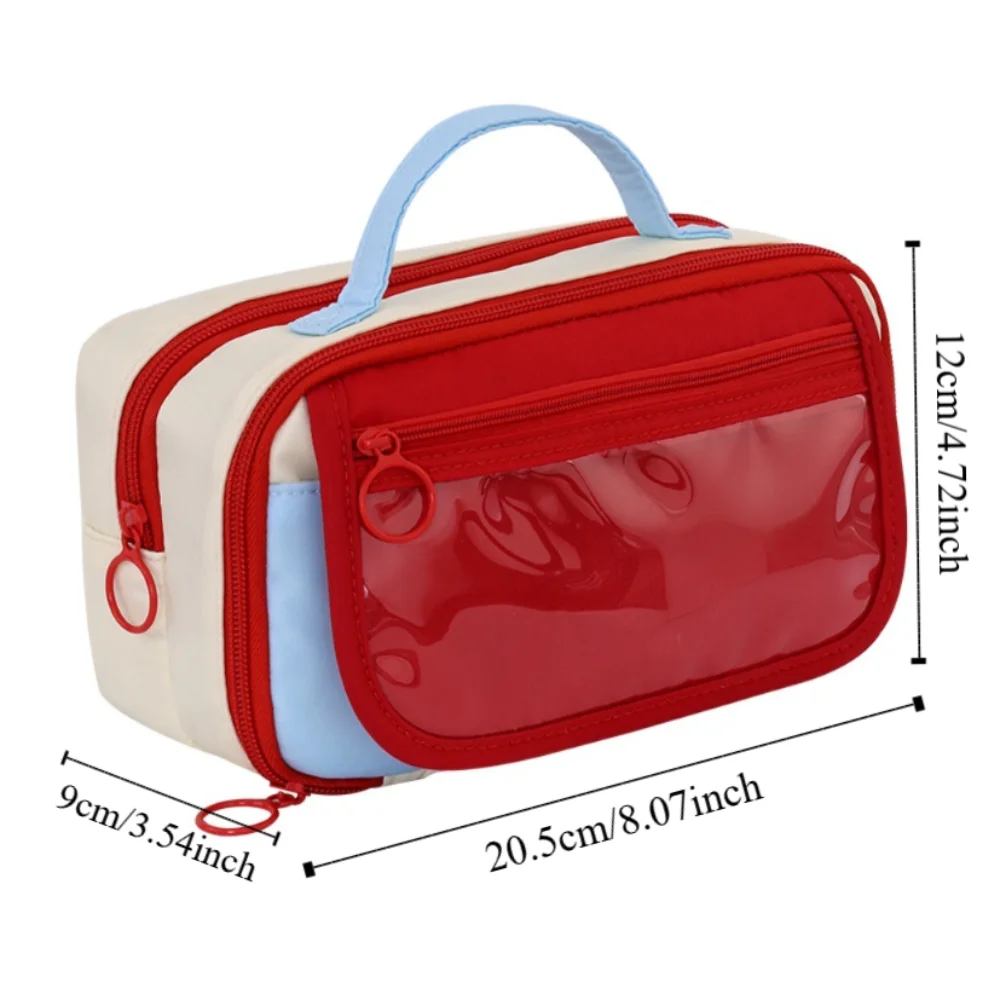 Estuche para lápices de lona multifuncional de gran capacidad, bolsa de almacenamiento de papelería portátil con cremallera, soporte multicapa, bolsa para lápices para estudiantes