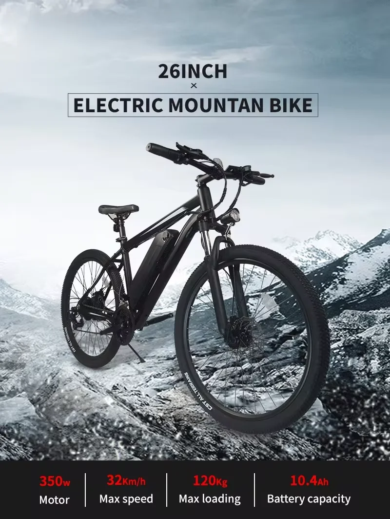 K3 350W Motor Electric Bike US EU Stock 36V 10.4Ah Up to 32km/h 26 Inch Fat Tire Mountain EBike Speed  Adults Electric Bicycle