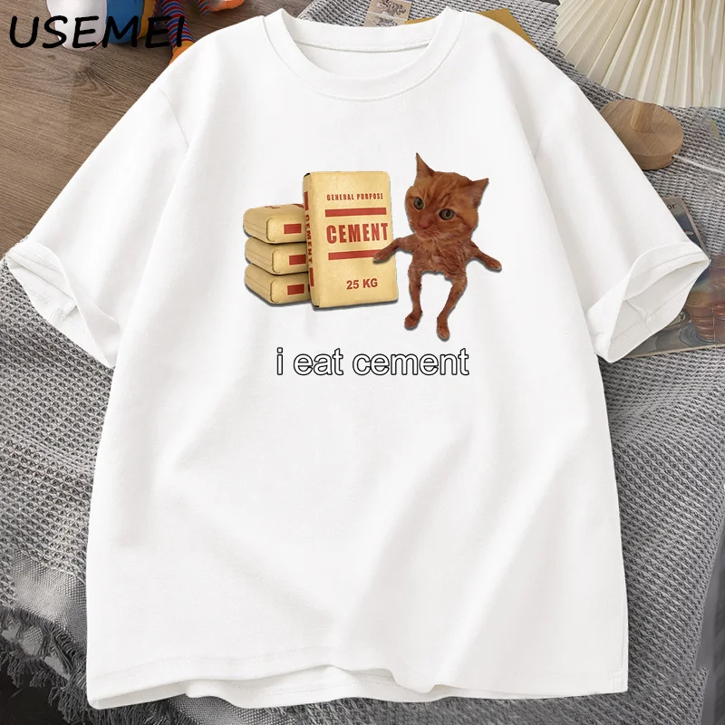 I Eat Cement Cursed Cat Funny Meme T Shirt Men Funny Humor Cotton Short Sleeve T Shirts Hight Quality Mens Designer Clothes