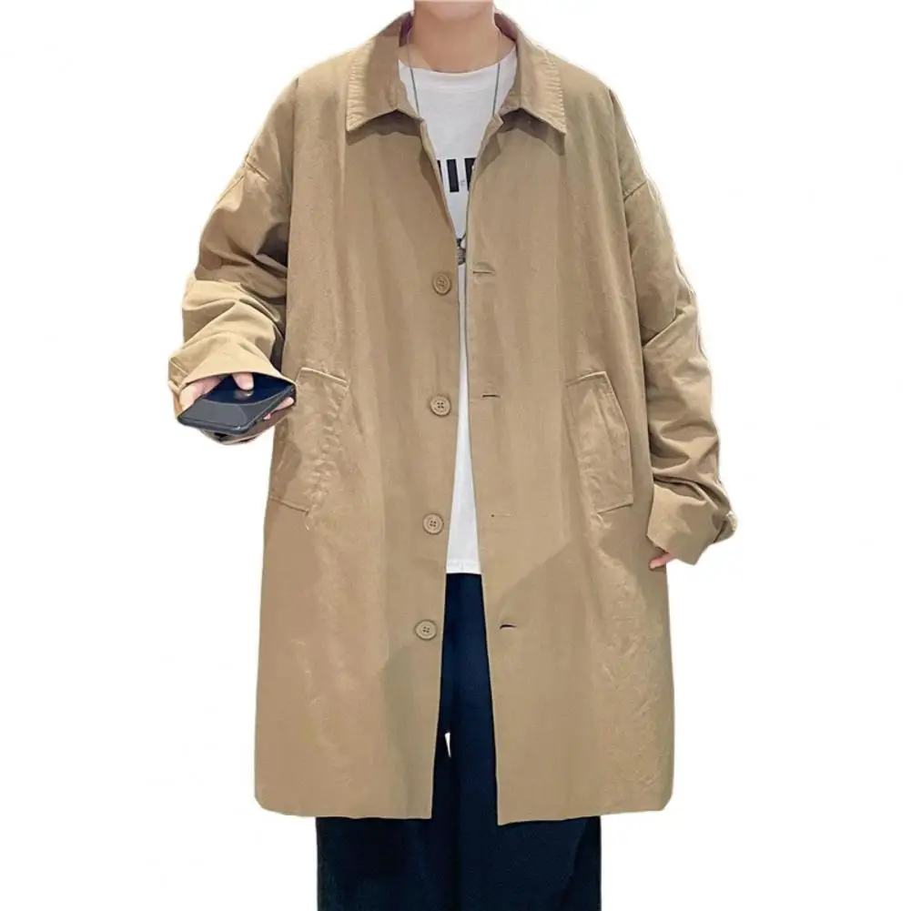 Men's Long Trench Coat Lapel Men Trench Coat Breathable Windbreaker Thin Solid Color Men's Coat for Spring Autumn