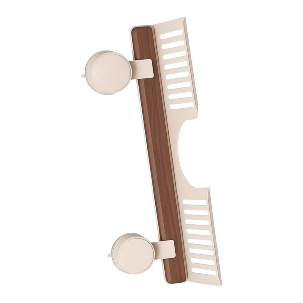 Walnut Suction Cup Shelf for Kitchen and Bathroom Storage with U-Shaped Faucet Cutout and Aerospace Grade Aluminum Support
