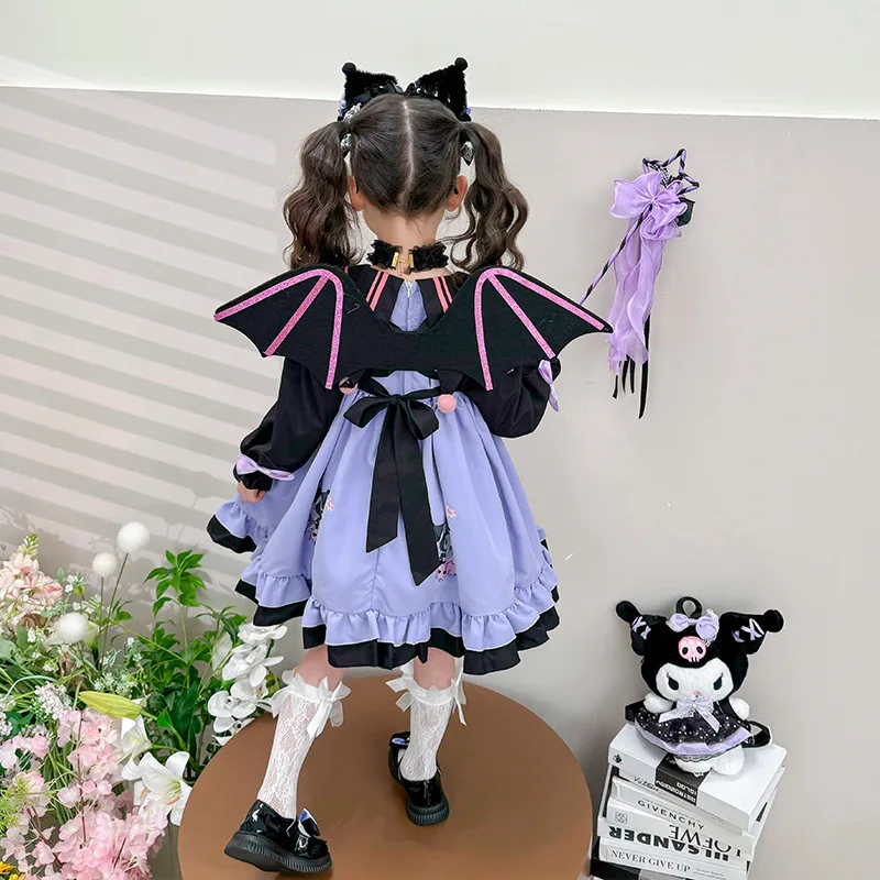 Kawaii Mädchen Kuromi Lolita Kleid Cartoon Sanrioed Kinder süße Prinzessin Rock niedlichen Cosplay Kostüm Mädchen Geburtstags feier Rock Geschenk