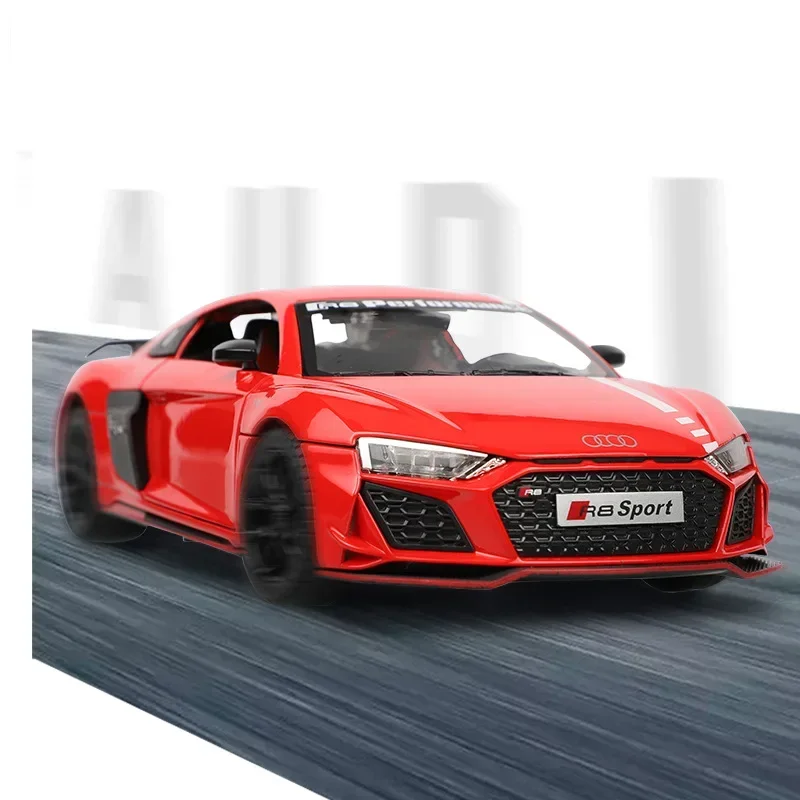 รถของเล่น R8 V10 Plus อัลลอยด์หล่อขึ้นรูป ขนาด 1:24 พร้อมพวงมาลัย ล้อเลื่อน เสียงและไฟ ของสะสม ของขวัญวันเกิด