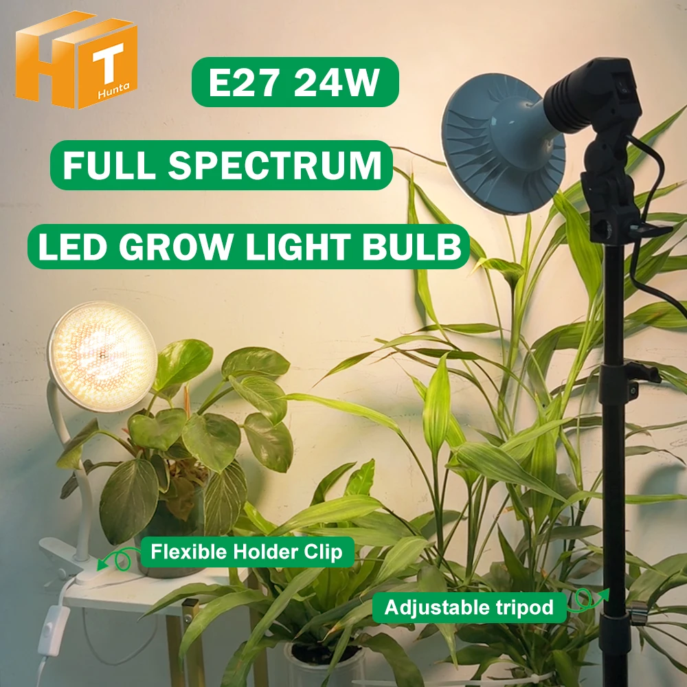 24W E27 LED-Pflanzenlampe, SMD2835 Vollspektrum-Pflanzenlicht, 3000K 5000K, IR730nm UV395nm, 120LM/W, 260umol/ ㎡ /s, AC85-265V, Pflanzenlampe für den Innenbereich, geeignet für die Anzucht von