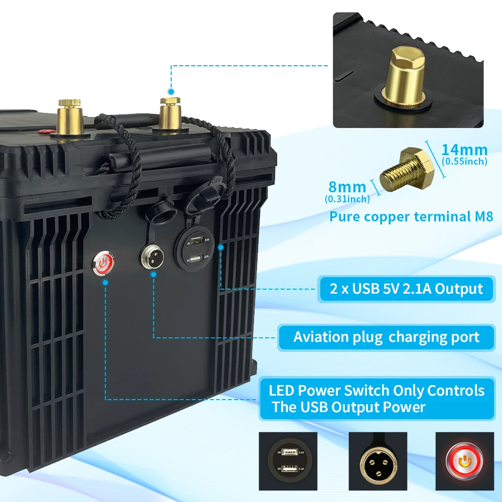 24V 100Ah Lithium LiFePO4 Battery Deep Cycle With BMS, Perfect for RV,Solar,Camping,Marine,Backup Power,Off-Grid Applications