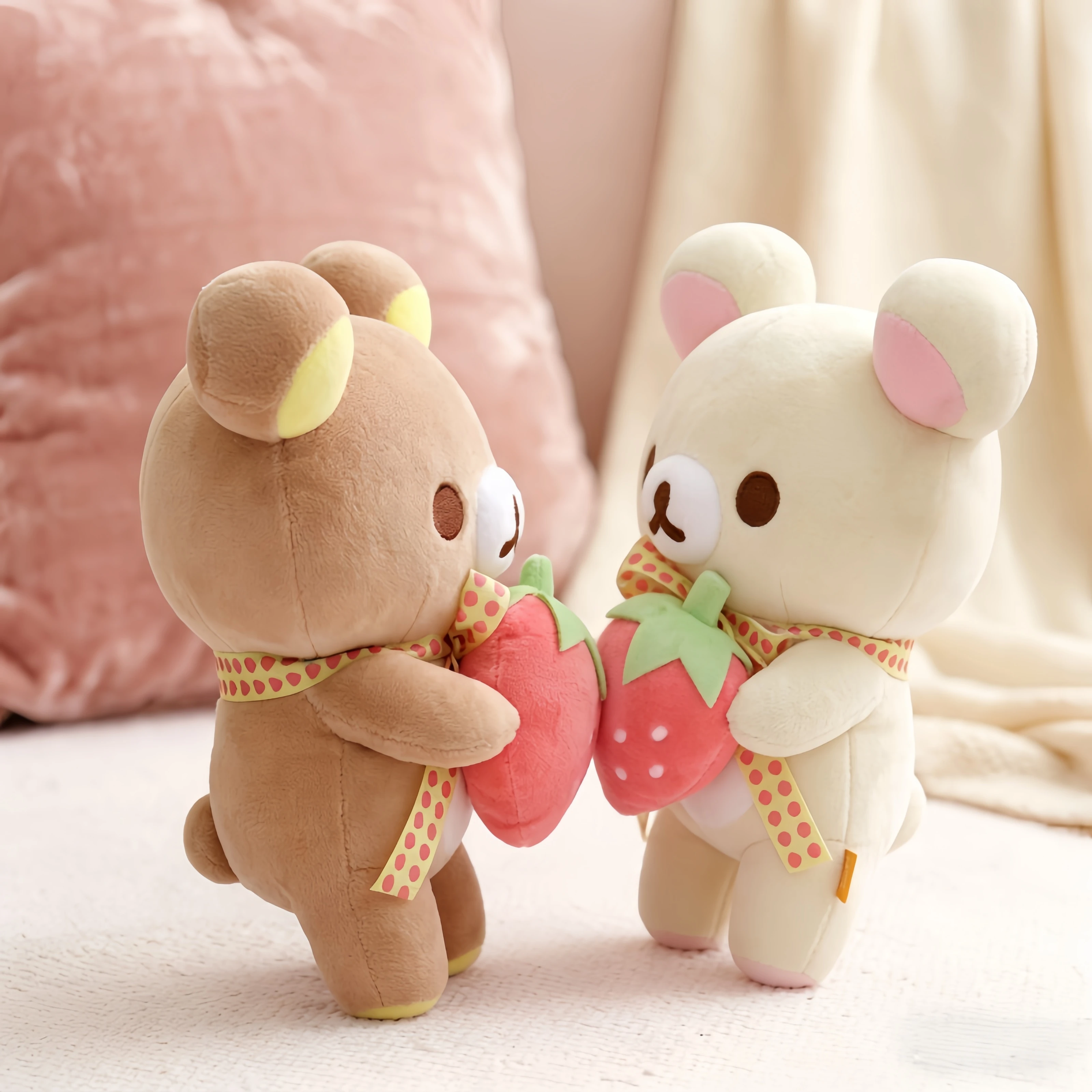 

Adorably Holding Strawberries Rilakkuma Plush Toy Korilakkuma White Brown Teddy Bear Peluche Stuffed Doll Gift for Girls