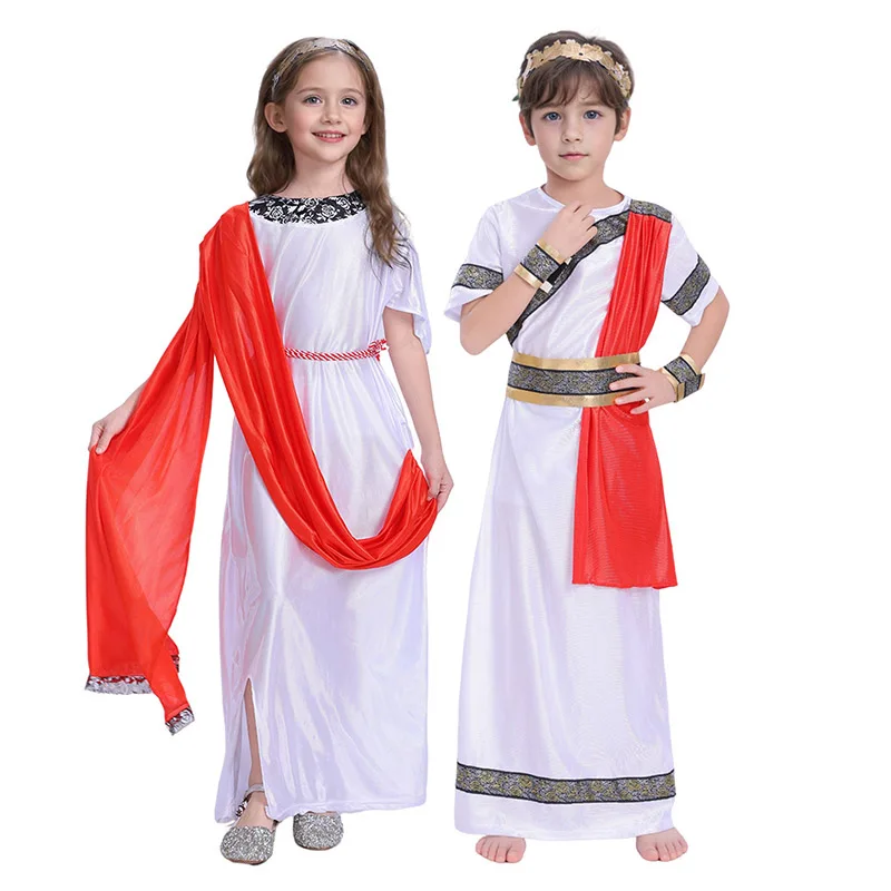 Halloween Ancient Greek God Costume Roman Outfits For Kids Boys Girls Grecian Toga Fancy Dress Up