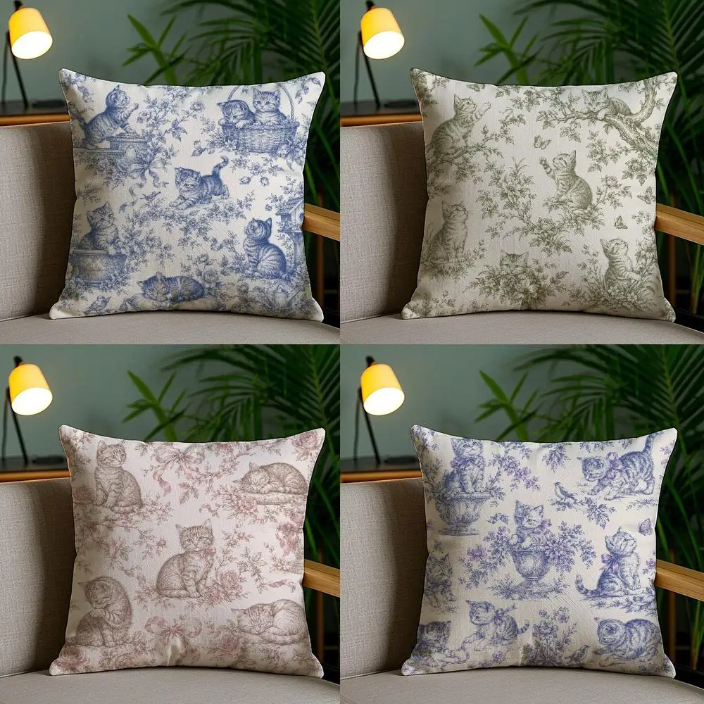 Porcelain Cat Cute Cushion Cover Cushion Cover Soft Washable Pillow Case Multi-Scene For Couch Bed Travel Office Use