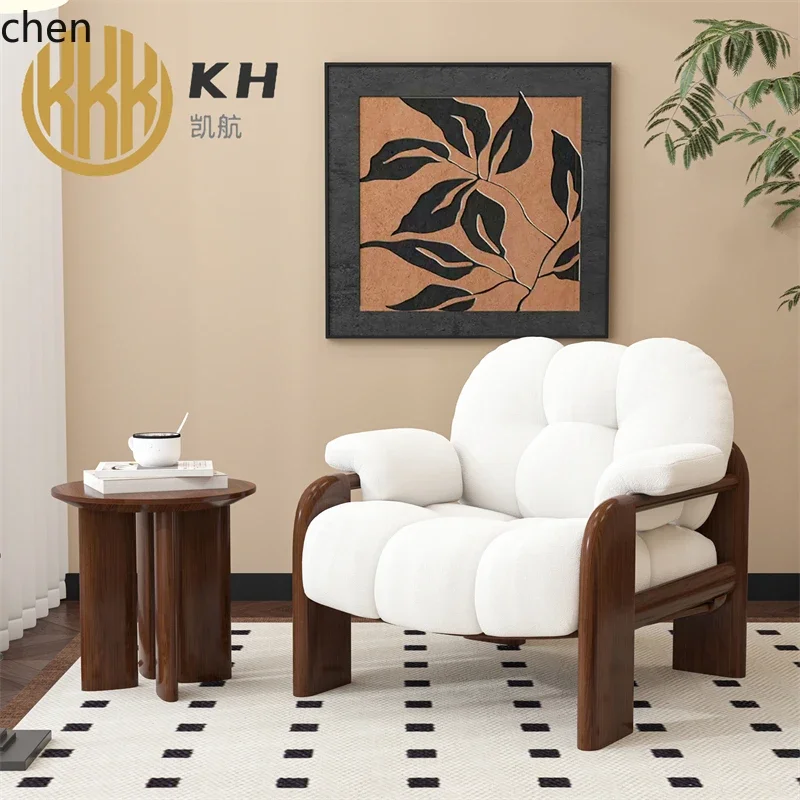 Solid Wood Bedroom Lazy Sofa Living Room High-end Meeting Single SofaN1