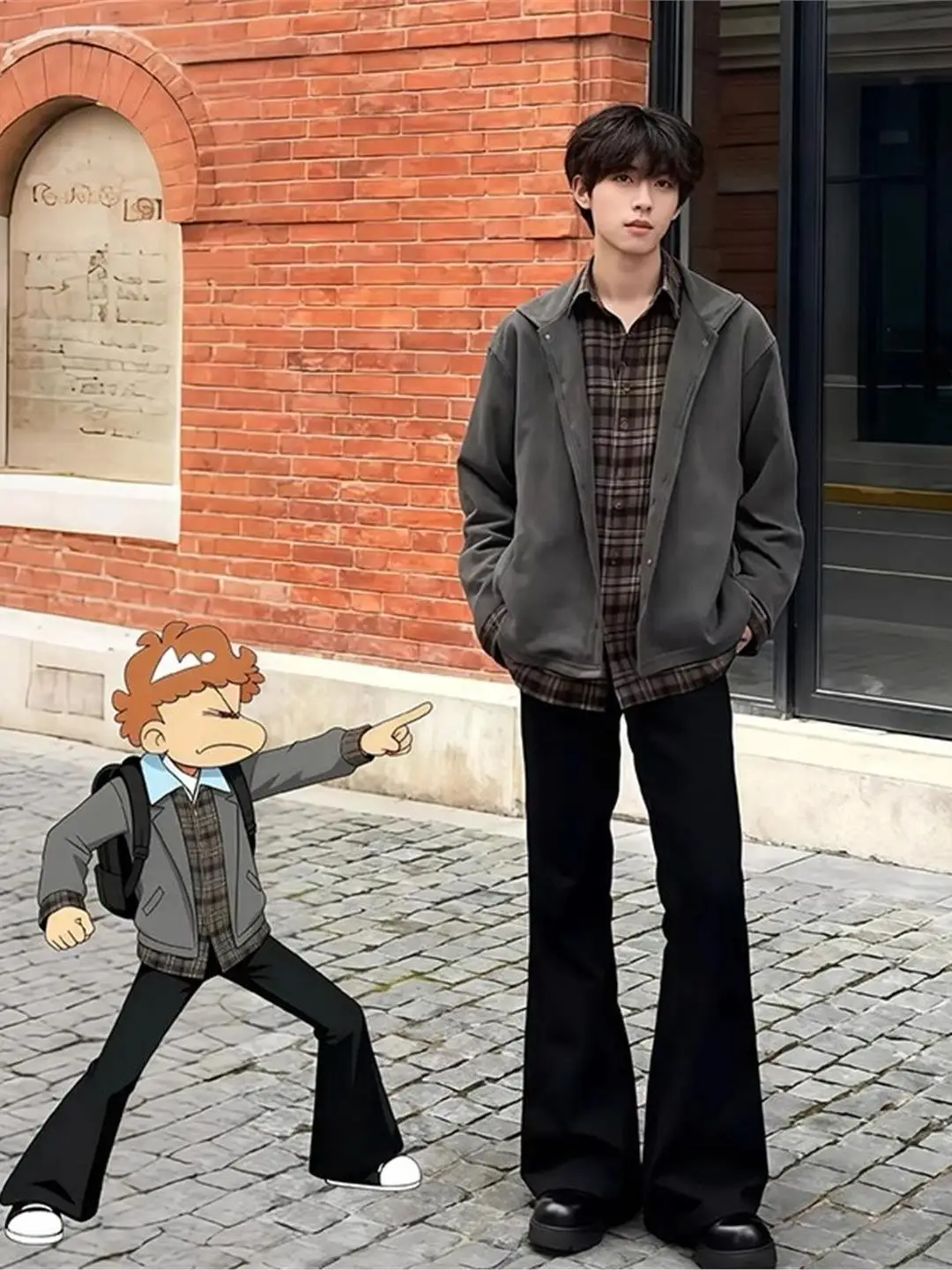 

Bla High Street Cool Men's Autumn Winter Fce Lined Bell Bot Pants Slimming Concealing Straight Leg Trousers