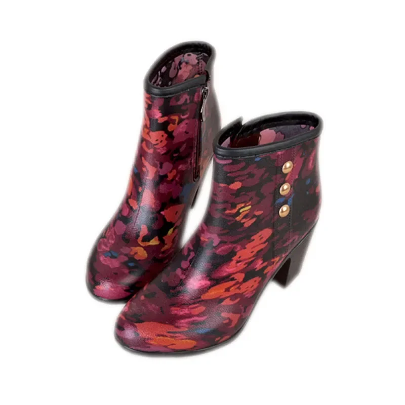 NEW Violet Rain Boots Women wellies  High Heels Gumboots Short Tube Galoshes Water Shoes Rainboots Antiskid Rubber Shoes