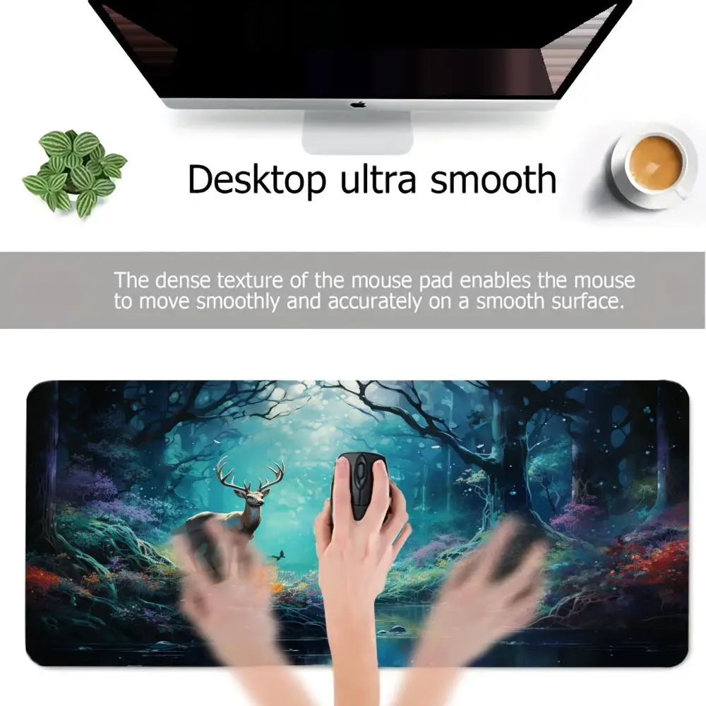 Large Forest Dream Deer Mousepad Deskpad XXL Desk mat Gaming Accessorys Office Natural Rubber Lock Edge Professional non-slip