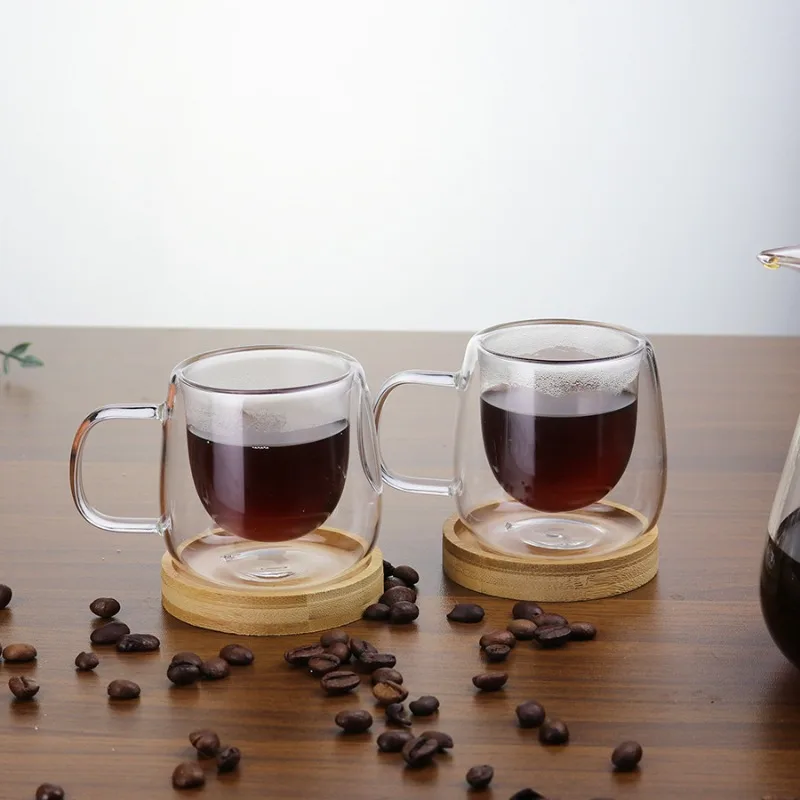 4/6pcs 80ml Double-Walled Glass Coffee Cups, Transparent Heat-Resistant Coffee Mug, Espresso Cup, for Christmas Family Gathering
