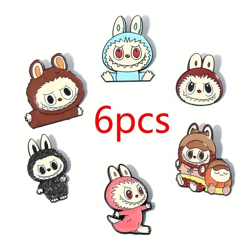 6 unids/set Lbubu Kawaii insignia, broche esmaltado de elfo, insignia de elfo de conejito de ojos grandes, adecuado para mochilas, accesorios de ropa