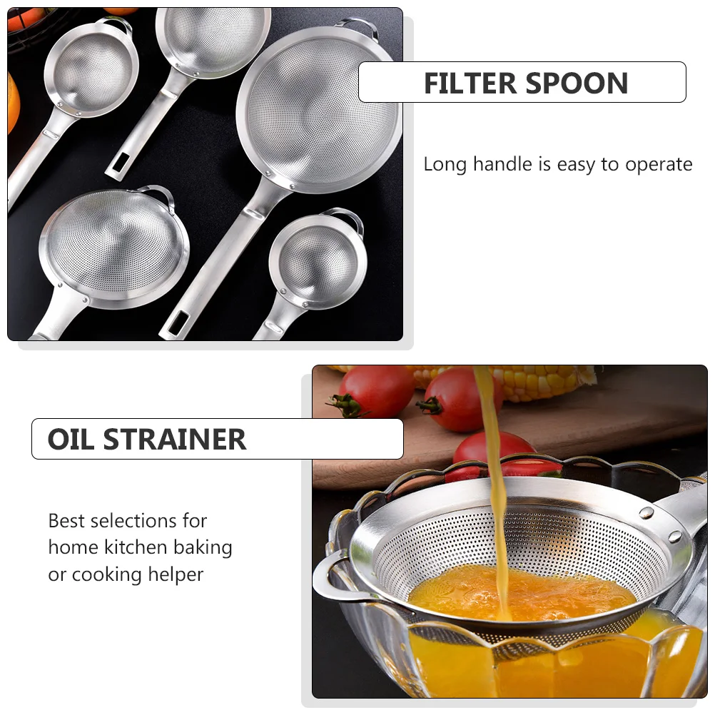

1pc Stainless Steel Fine Mesh Sieve Filter Spoon Oil Strainer Juicer Soy Milk Kitchen Helper Easy Cleaning Storage