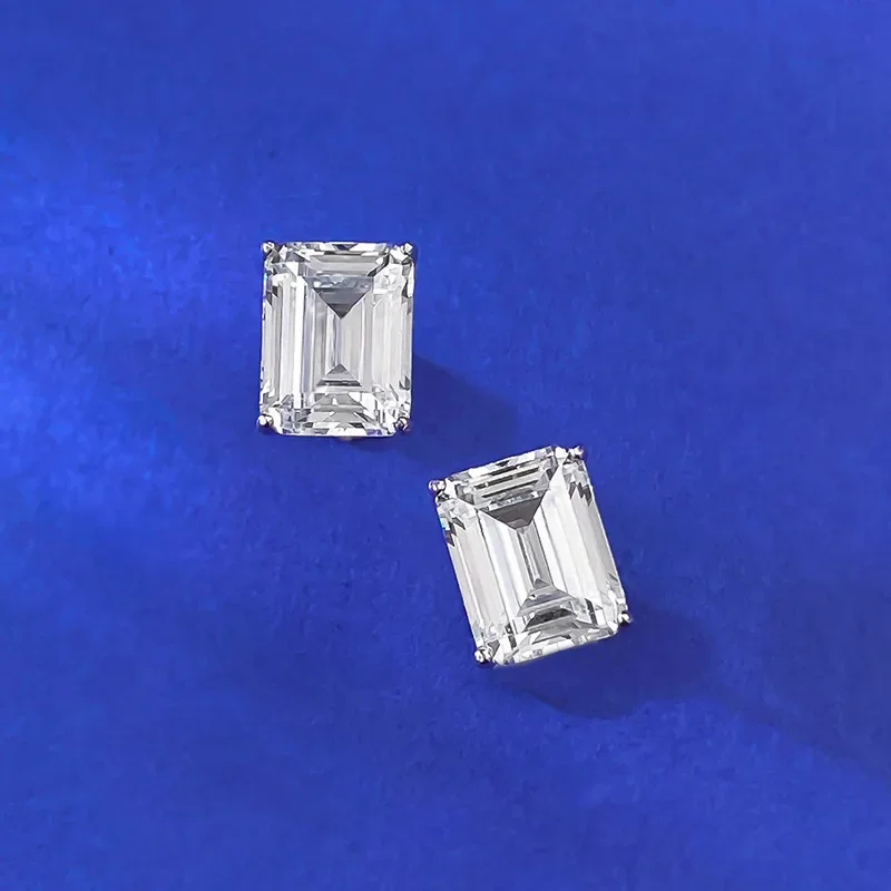 S925 Silver Simulation Emerald Cut 7 * 9mm Rectangular Pagoda Earrings for Cross-border Use on AliExpress in Europe and America