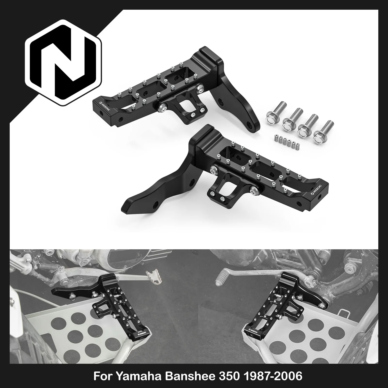 NICECNC Verlängerte Breitere Fußrasten für Yamaha Banshee 350 1987-2006 ATV Aluminium Rutschfest Ersatz für 3GG-27411-01-00 3GG-27421-01-00