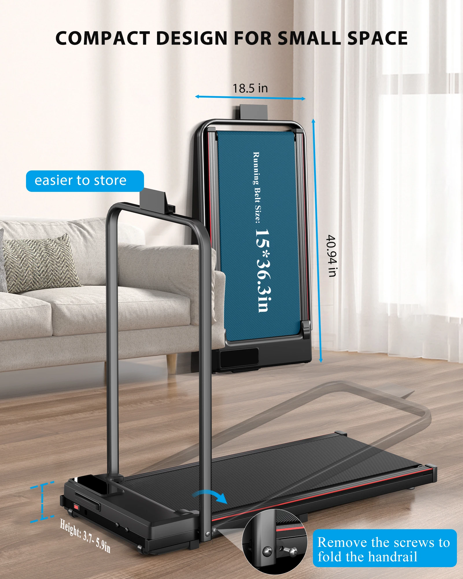 Foldable Electric Treadmill 1-10km/h With Incline Adjustment, Smart APP Control, Phone Holder, Remote Control, EU Plug 220-240V,