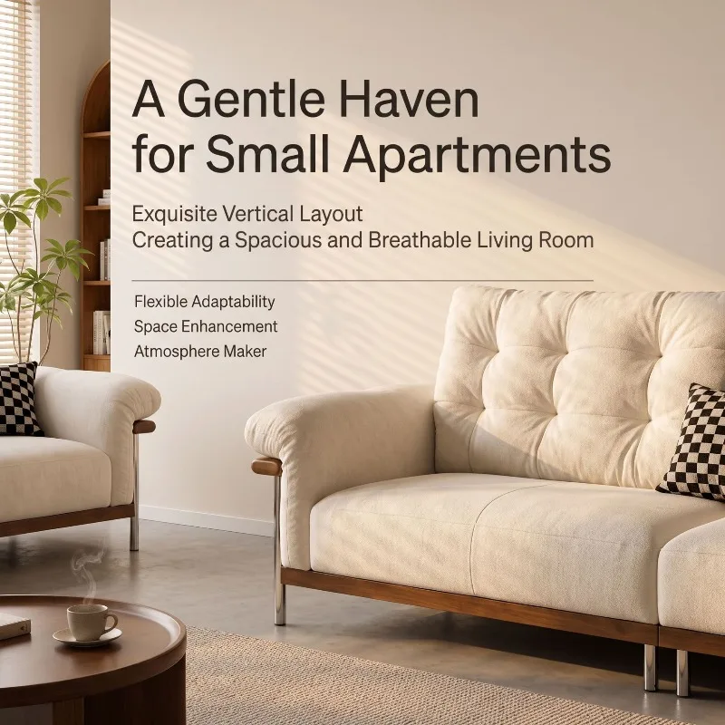 The chenille straight-row sofa features ergonomic design and is detachable and washable, lazy, and healing, with a creamy