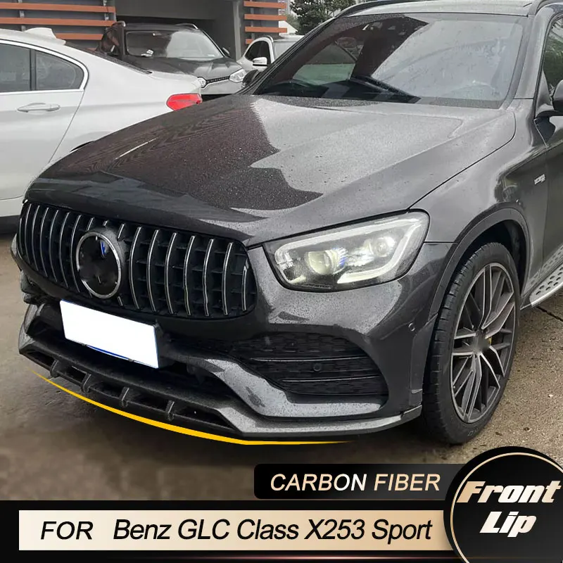 Car Front Bumper Lip Spoiler for Mercedes-Benz GLC Class X253 Sport GLC43 AMG 2020 2021 Front Lip Chin Apron Carbon Fiber