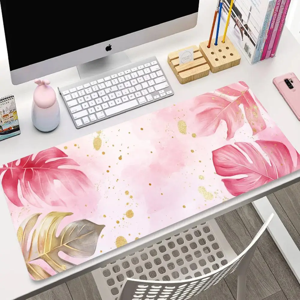 

Pink leaf creative design mousepad accessories Cool mechanical keyboard pad extended office Desktop pad non-slip High quality