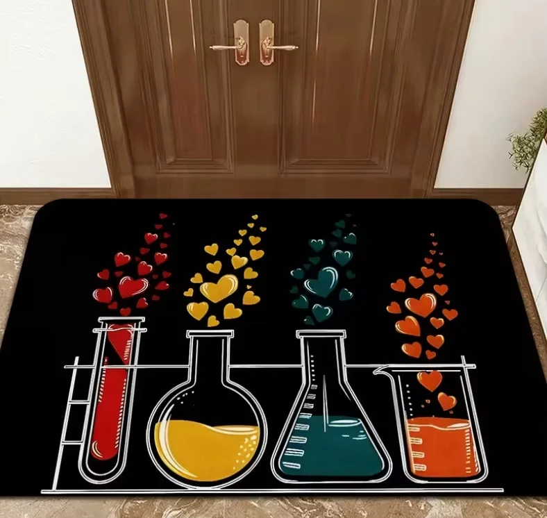 1pc Chemical Experiment Element Pattern Doormat, Red and White Welcome Mat, Suitable for Living Room, Bedroom Carpets