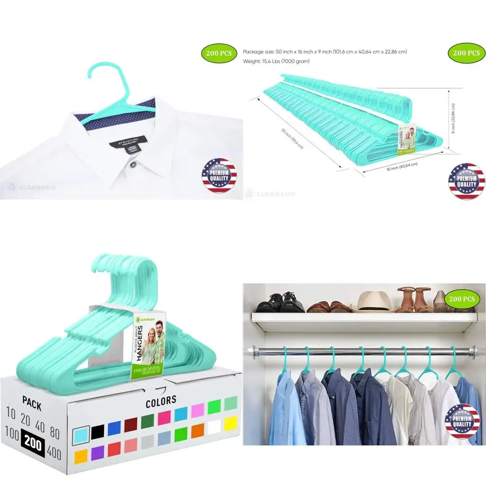 

Набор пластиковых вешалок Aqua (200 шт.) для взрослой одежды: идеально подходят для рубашек, блузок, футболок, платьев и костюмов