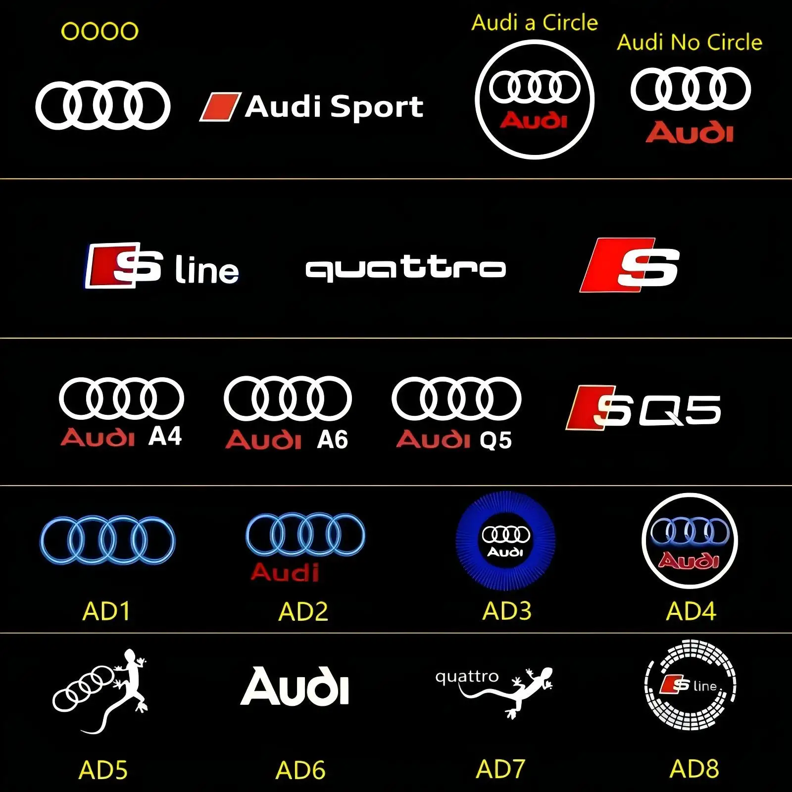 2X LED Emblemat samochodowy Światło projektora Do Audi Sport A4 B6 B7 B8 Q3 Q5 Q7 Q8 A6 C5 C6 C7 A1 A3 V8 8P TT A5 A7 A8 S4 Akcesoria