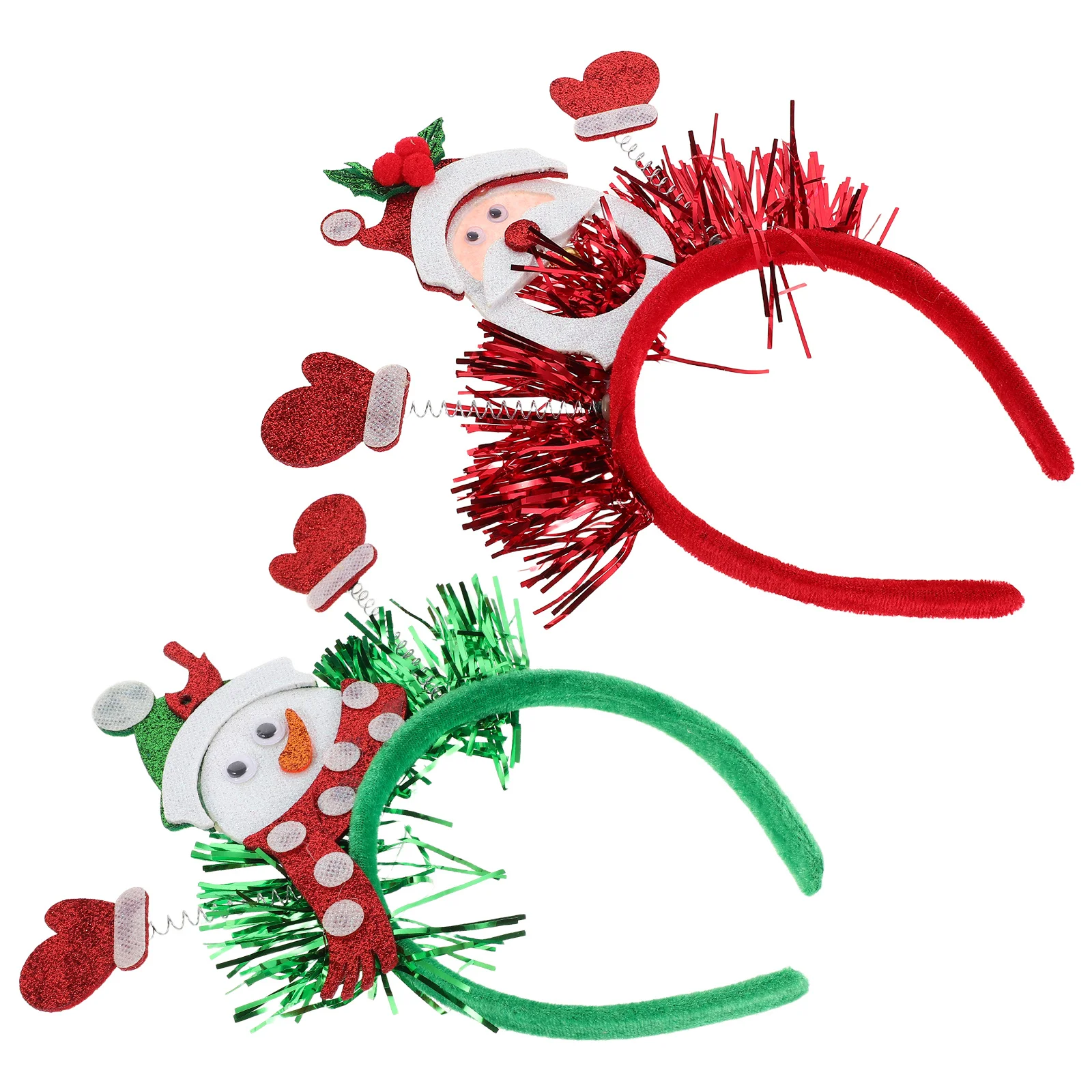 

2Pcs Xmas Bouncy Headbands Santa Snowman Tinsel Hair Hoops Holiday Party Supplies Photo Booth Props Fun Decorative Headband