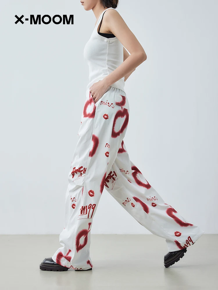 

Брюки XMOOM 2025 весенней коллекции: прямые, повседневные, с принтом, удобные, свободного кроя, длинные, из полиэстера, с завышенной талией