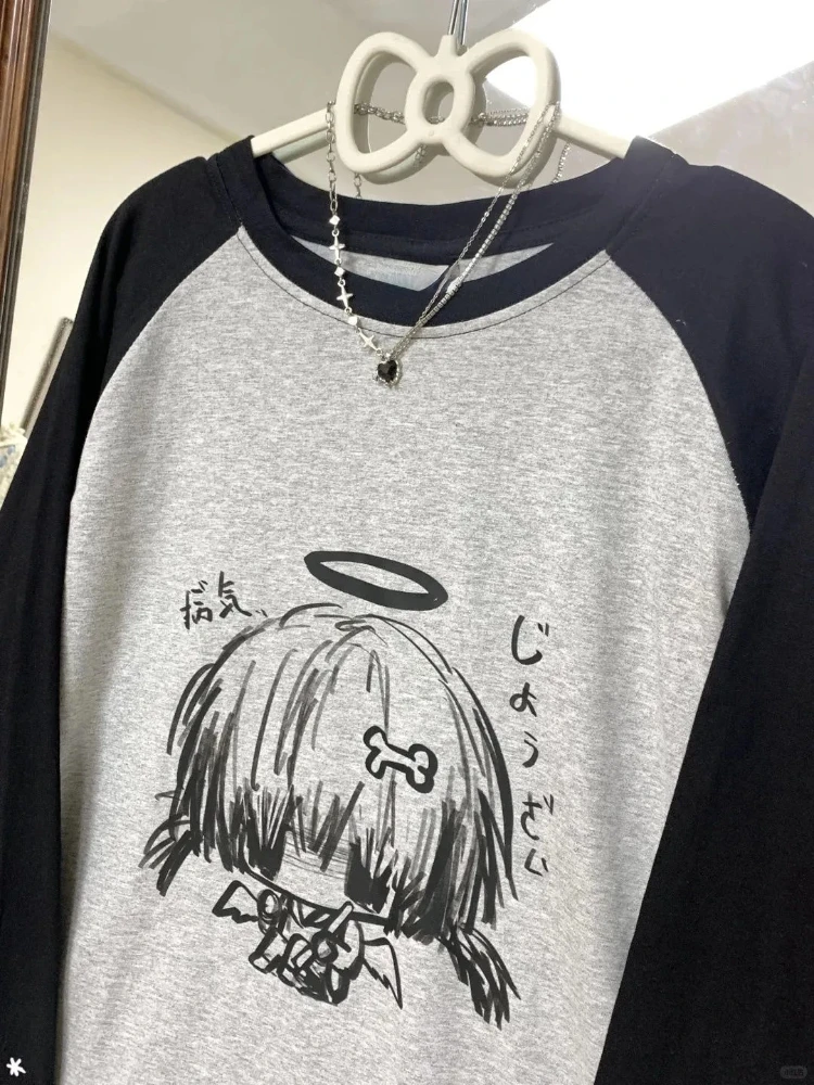 Japanese Clothes Vintage Cartoon Print Graphic Fairy Autumn Y2k Aesthetic Tops Streetwear Harajuku Goth Casual Loose T-shirts