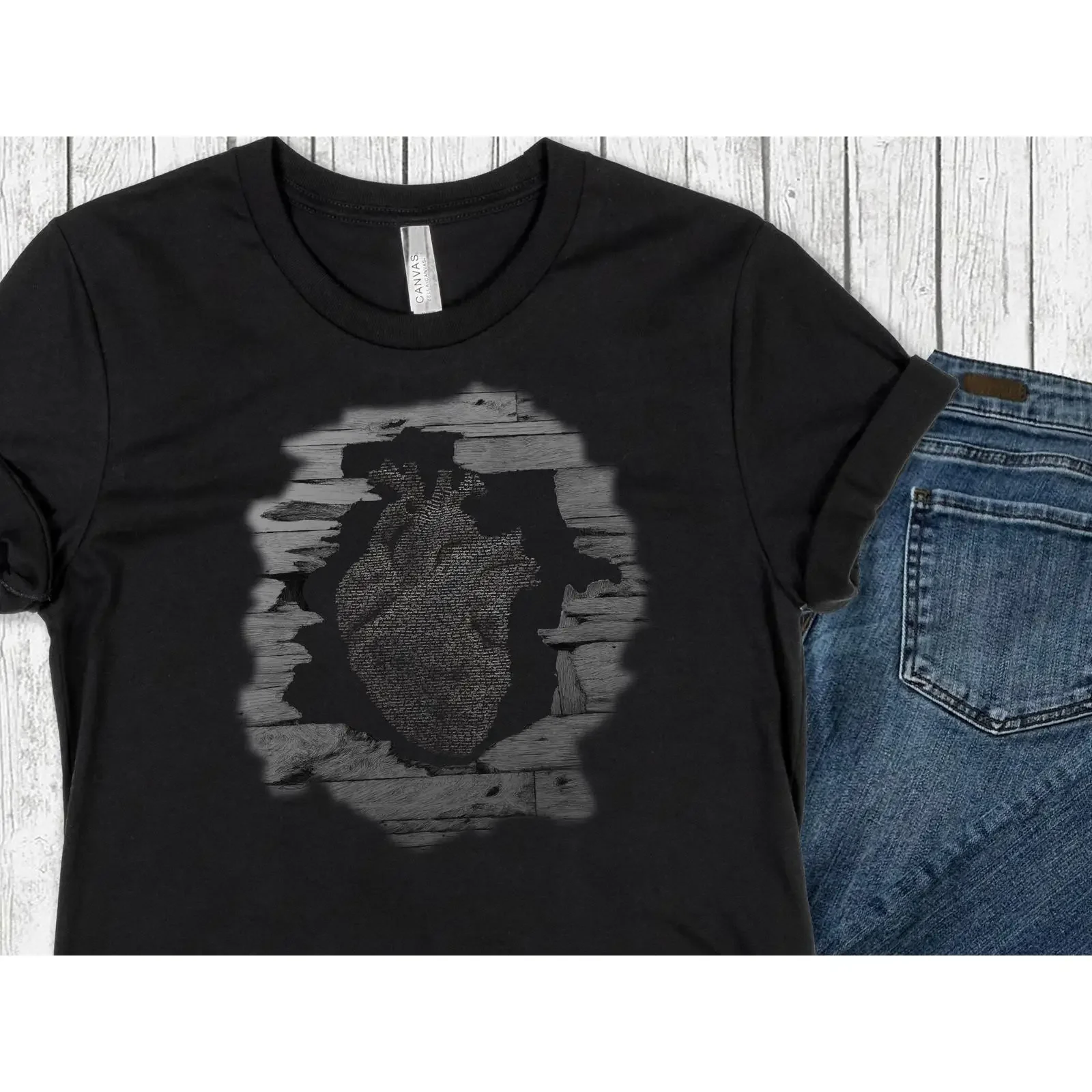 Edgar Allan Poe Tell Tale Heart Complete TexT T Shirt 100 Cotton TEXTARTPOEHEART 2 vintage Washed Stretched Stylish streetwear