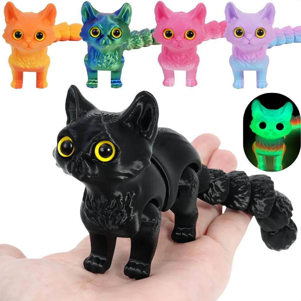 Ornamento de Gatinho Kawaii com Cauda Articulada Impresso em 3D, Decoração para Quarto, Carro e Mesa, Presentes para Amigos