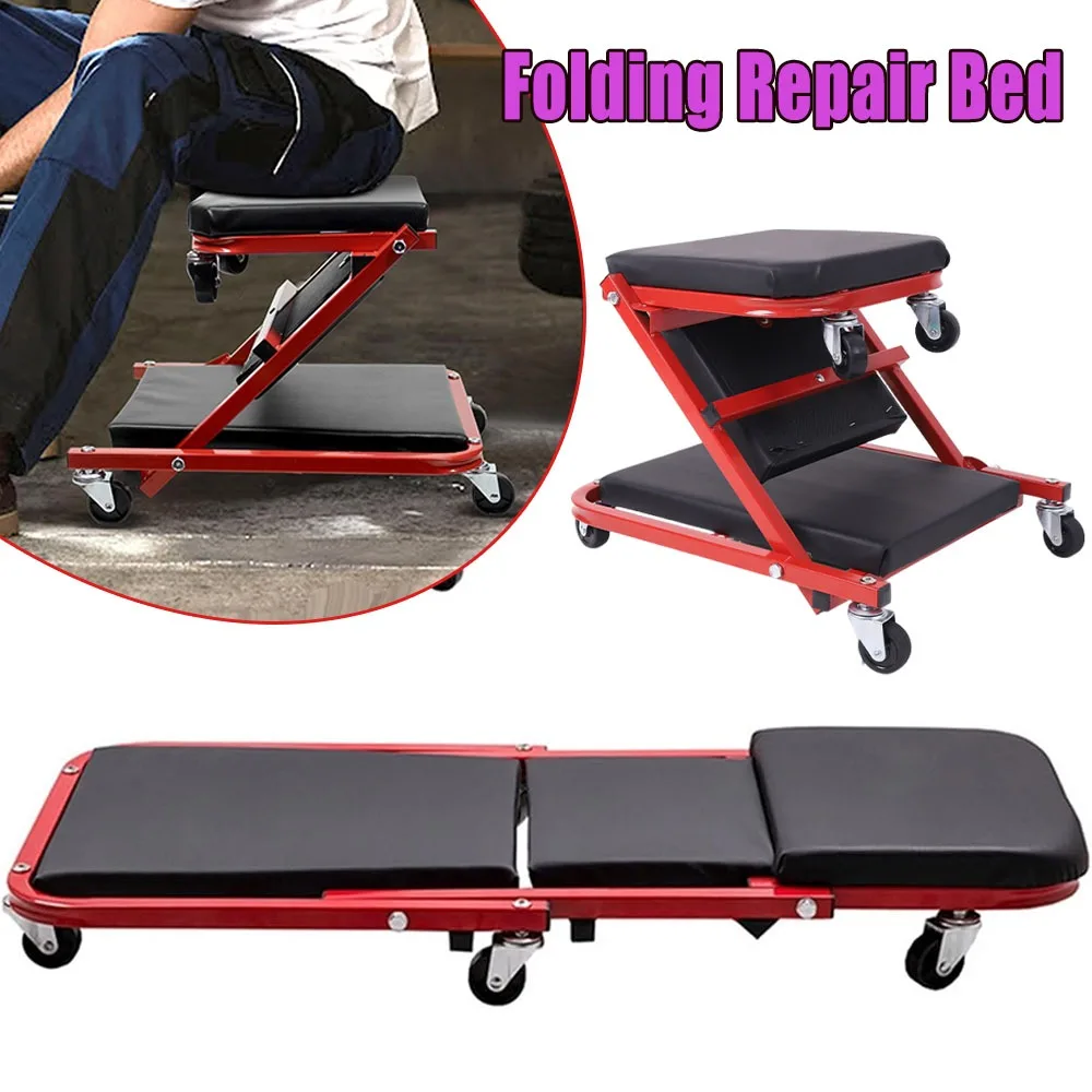 

Foldable Z Creeper 2 in1 Rolling Folding Car Creeper & Seat Adjustable Roller Garage Chair Lay Down Or Sit With 6 Swivel Casters