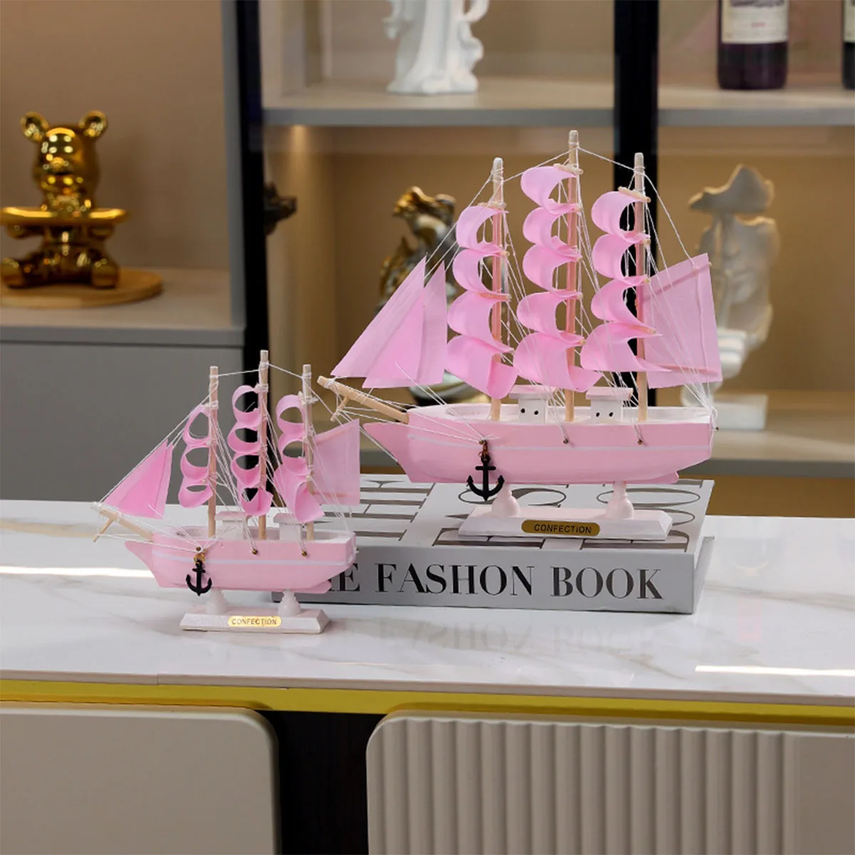 

Wooden sailboat miniature sailing mediterranean style ornament for home bedroom office bathroom bookshelf desktop art decoration