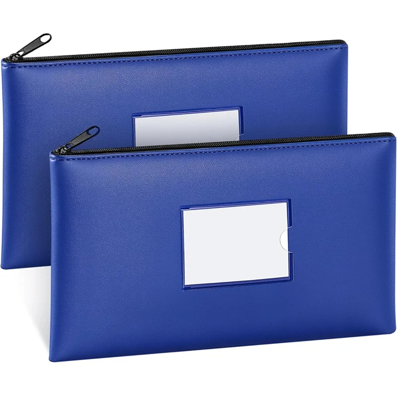 

SR-Money Bags With Zipper, 2-Pack Bank Bags With Label, Waterproof Leather Money Pouches,For Cash Coin Bill Invoice Deposit