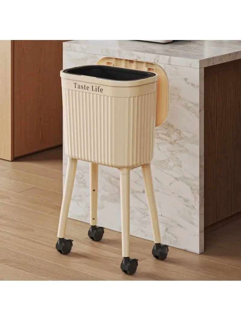 

Большая мусорная корзина Ele с крышкой, на высоких ножках, без необходимости наклоняться, для кухни и гостиной, на колесиках, для домашнего использования