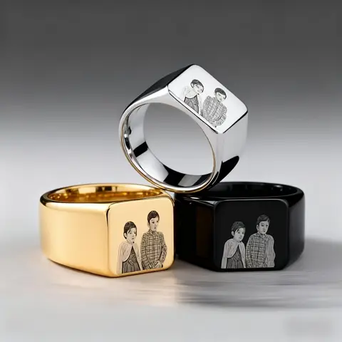 Custom Mens Rings Stainless Steel Square Width Ring Image logo Engraved Custom Ring Personalized Gift for Party Accessories