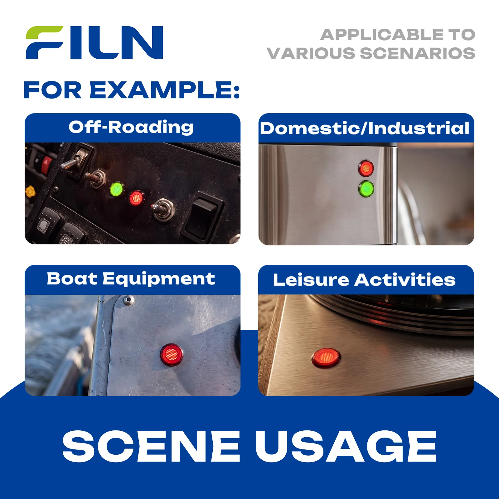 FILN 5 Stück 8mm Metall-LED-Anzeigelampe IP67 Wasserdicht 12V 24V 110V 220V Armaturenbrett-Signallampen-Set für Auto, Boot, Maschine – Detail 4