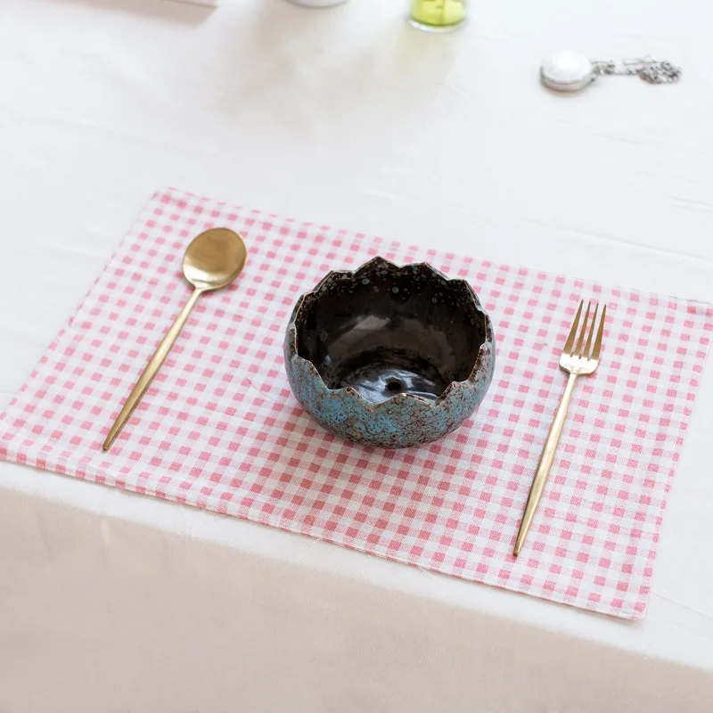 Japanese-style Cotton-linen Checkered Placemats Table Mats Heat-insulating Pads Bowl Pads,Western-style Napkins, and Tablecloths