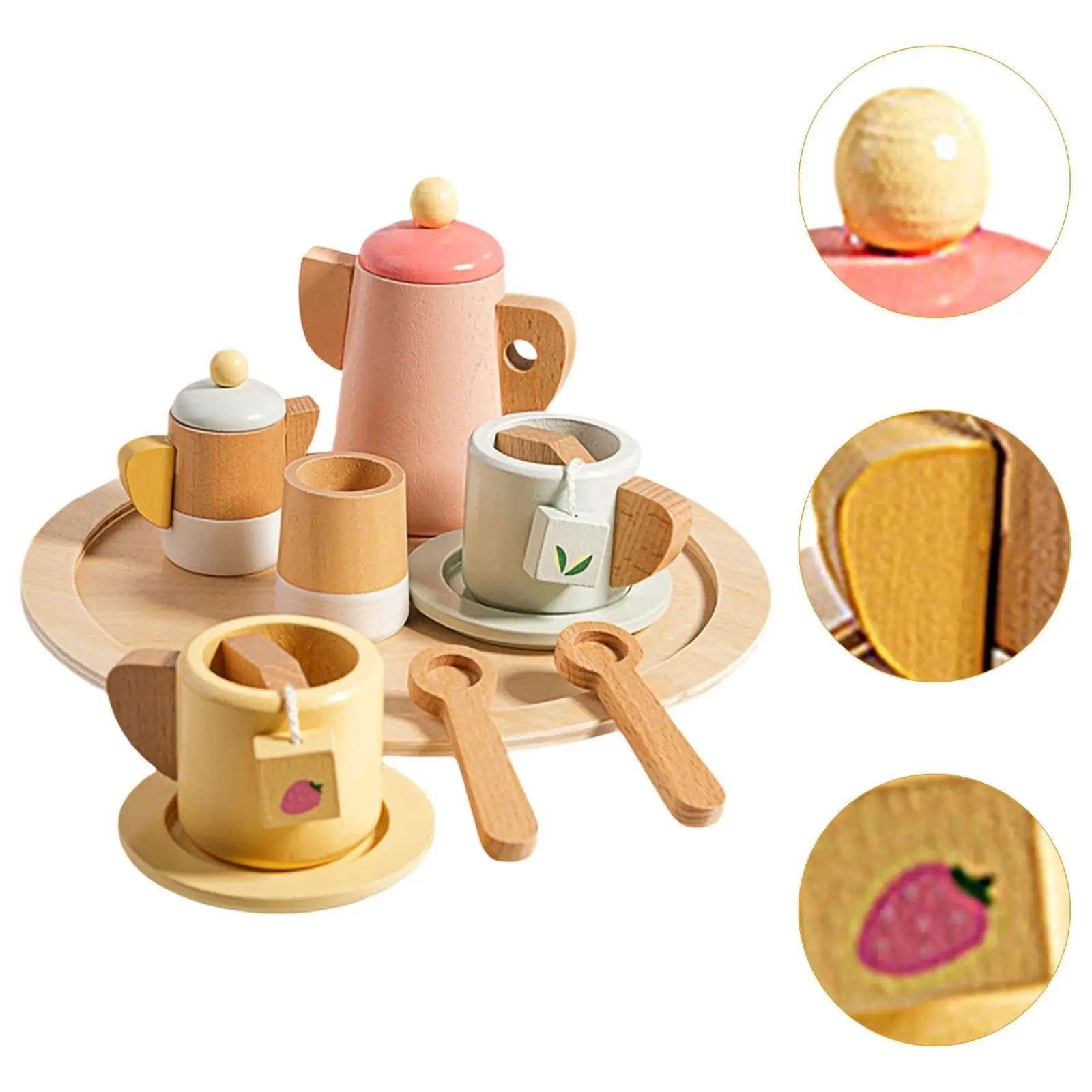 Wooden Play Toy Set for Kids Simulation Wooden Toy Montessori Wooden Makeup Kits for Birthday Gift Girls Toddlers Children Kids